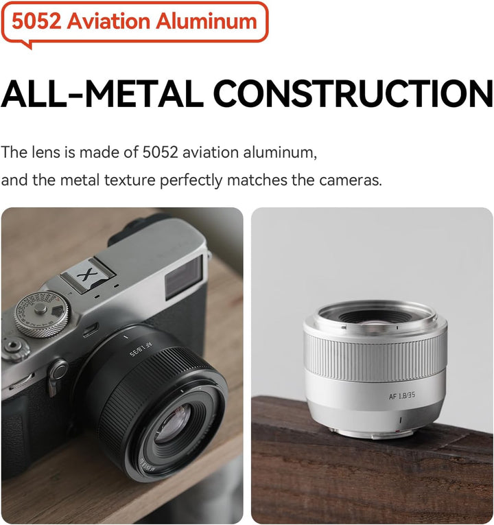 TTARTISAN 35 mm F1.8 Mark II für X-Mount Silver, AF-Objektiv 35 mm F/1.8 APS-C Portraitobjektive für