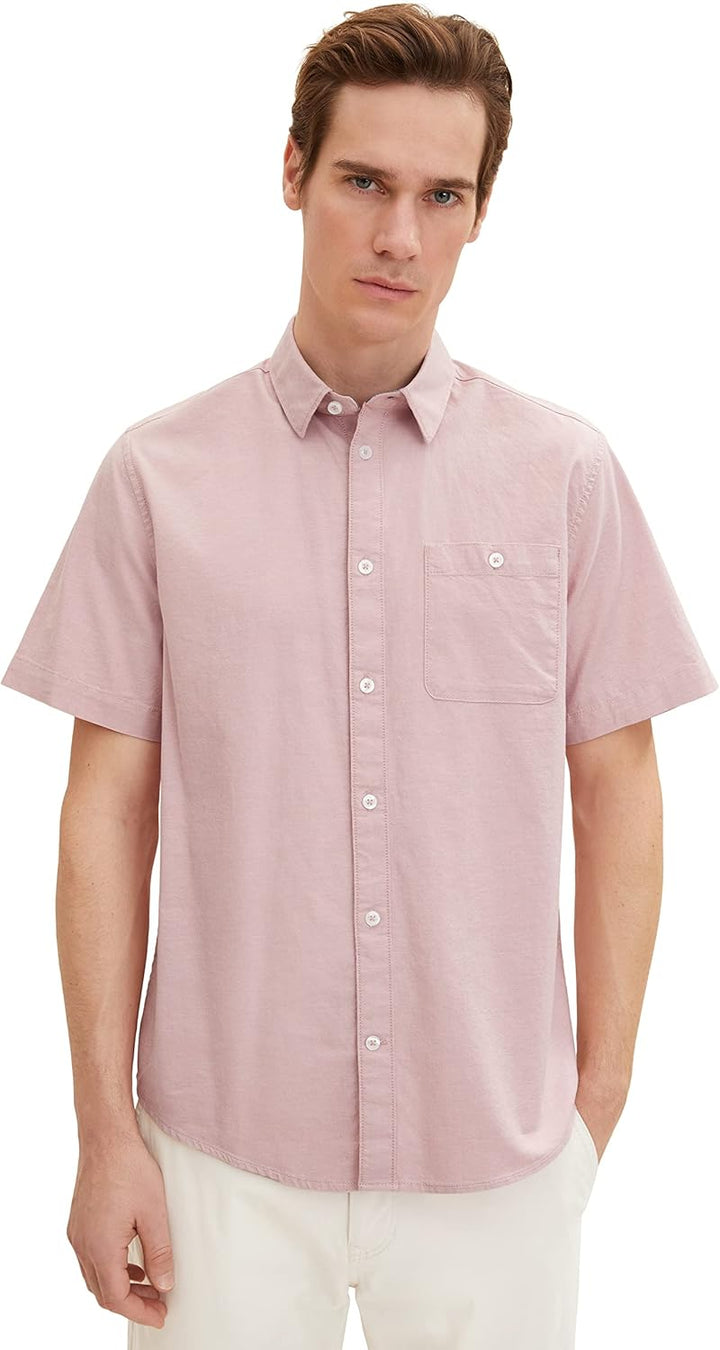 TOM TAILOR Herren Oxford Kurzarm-Hemd mit Stretch L 31201 - Velvet Rose Chambray, L 31201 - Velvet R