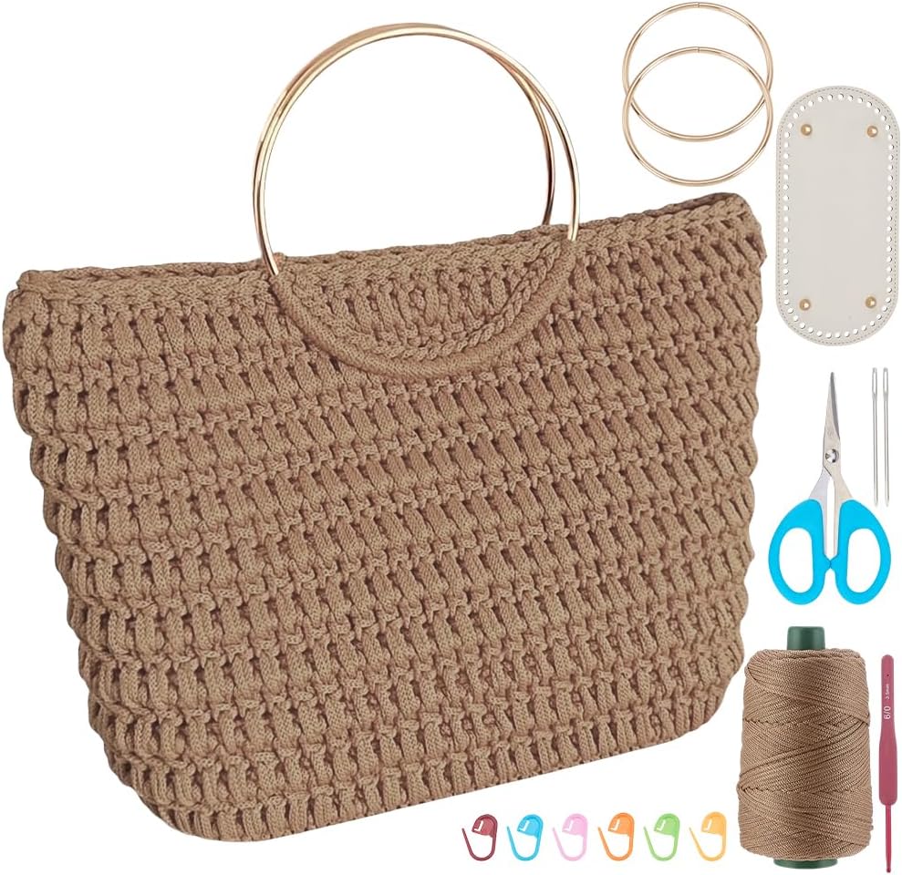 INFUNLY DIY Häkeltaschen Set Für Anfänger Hellkhaki Häkelset Für Tragetaschen Mit Video Tutorials Hä