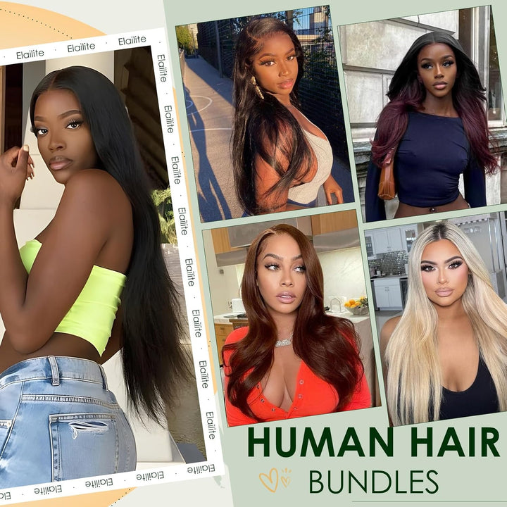 Elailite Haartressen Echthaar Sew in Bündel Hair Extensions Tressen Haarverlängerungen Brasilianisch