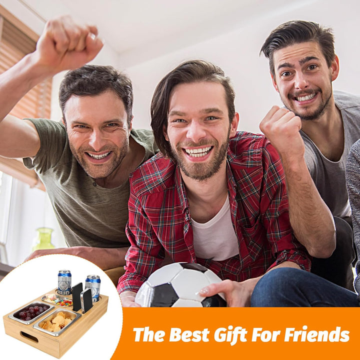 Sprifityy Couchbar Snackbox, Sofa Tablett, Mit Snackschalen Aus Edelstahl,mit Abnehmbarer Deckel, Sn