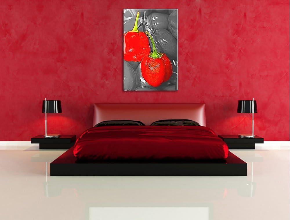 kleine scharfe Chilischoten schwarz/weiss Deluxe Format: 100x70 cm auf Leinwand, XXL riesige Bilder