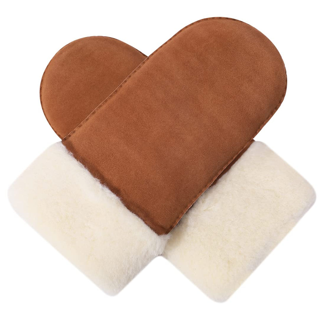 Harssidanzar Damen Fäustlinge,Winter Schaffell Lammfell beheizte warme pelzige Stulpenhandschuhe Led