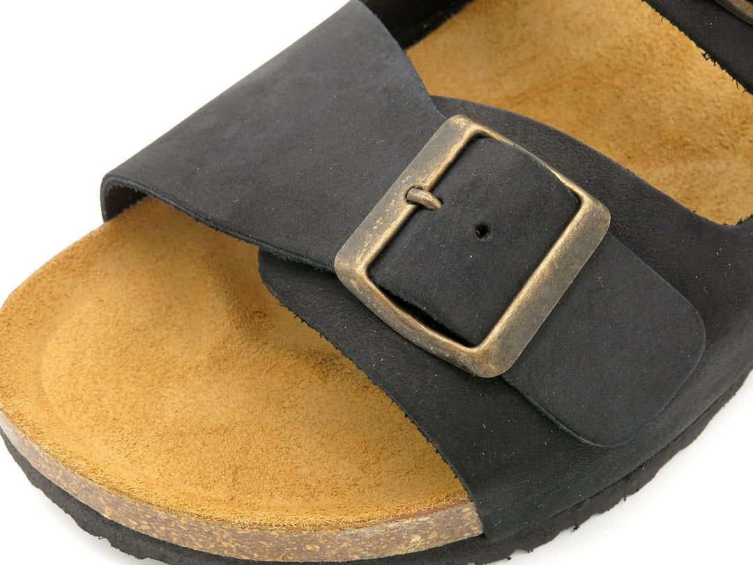 Casual Herren Pantoletten Nubuk Leder Sandalen Korksohle &amp; Echtleder Fussbett 39-47 41 EU Schwarz, 4