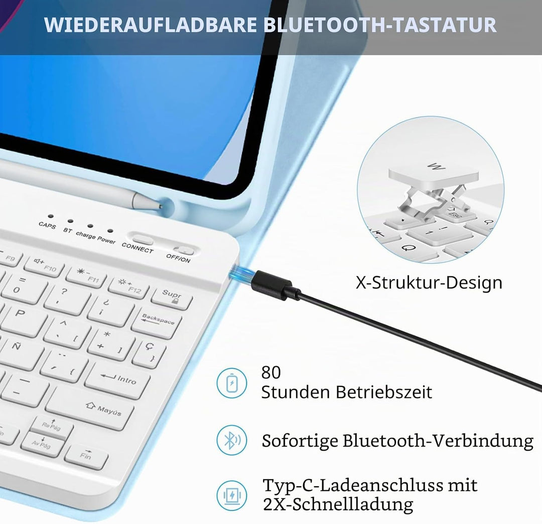 KBCASE Bluetooth-Tastatur-Schutzhülle für iPad, blue