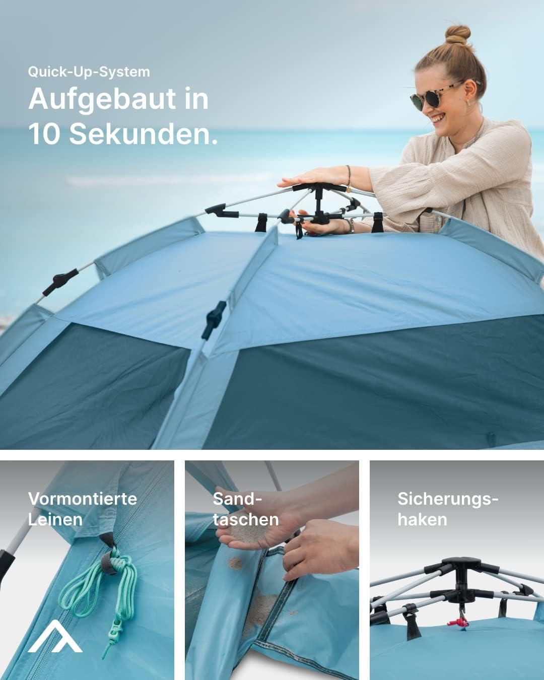 qeedo Quick Palm Strandmuschel mit UV-Schutz (UV80), kleines Packmass, schnell aufzubauender Sonnens