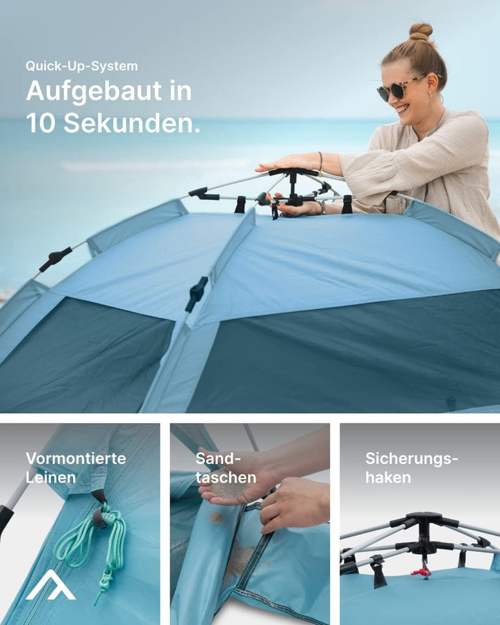 qeedo Quick Palm Strandmuschel mit UV-Schutz (UV80), kleines Packmass, schnell aufzubauender Sonnens