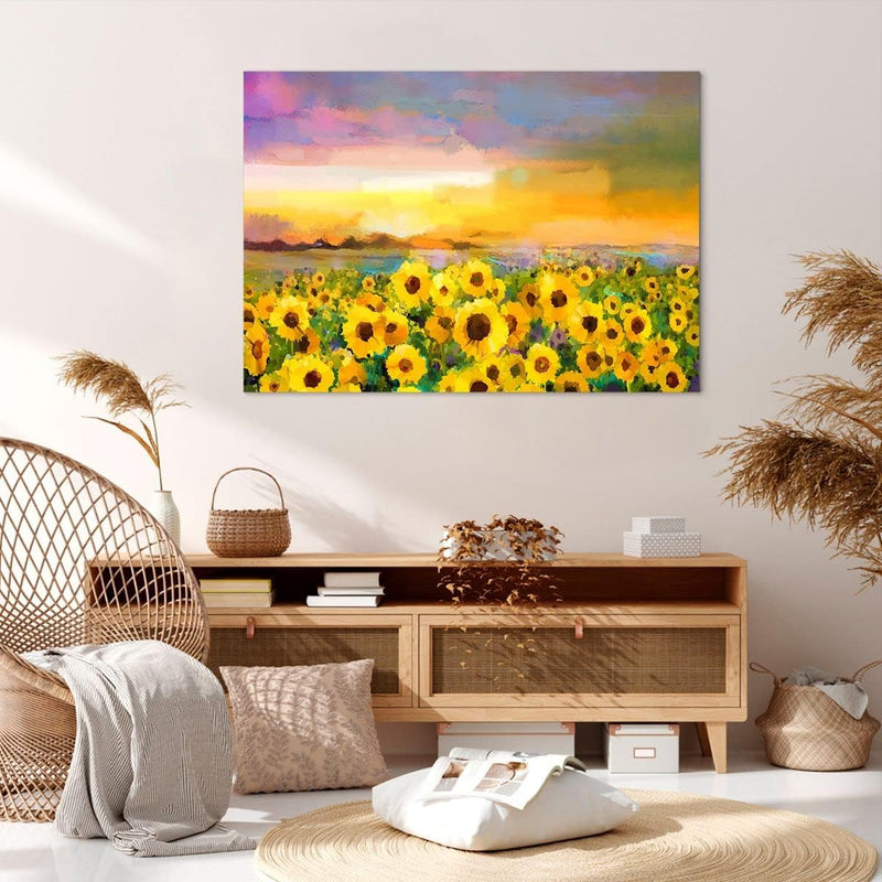 Bilder auf Leinwand 100x70cm Leinwandbild mit Rahmen Sonnenblumen Blume Gross Wanddeko Bild Schlafzi