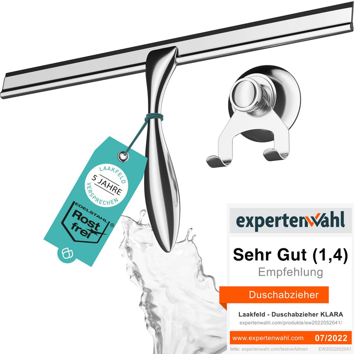 Extra breiter Duschabzieher 30,5 cm aus Edelstahl mit Silikonrand - Edelstahl Duschabzieher inkl. Sa