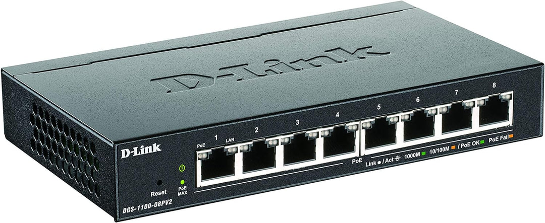 D-Link DGS-1100-08PV2/E, 8-Port Layer 2 Gigabit PoE Smart Switch (8 x 10/100/1000 Mbit/s BaseT PoE P