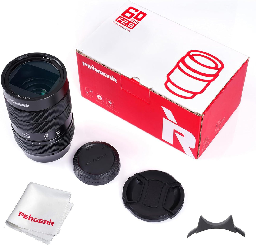 PERGEAR 60mm F2.8 II Ultra-Makro-Objektiv mit 2-facher Vergrösserung, kompatibel mit spiegellosen Vo