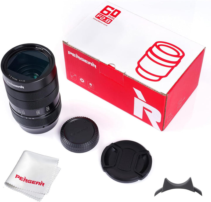 PERGEAR 60mm F2.8 II Ultra-Makro-Objektiv mit 2-facher Vergrösserung, kompatibel mit spiegellosen Vo
