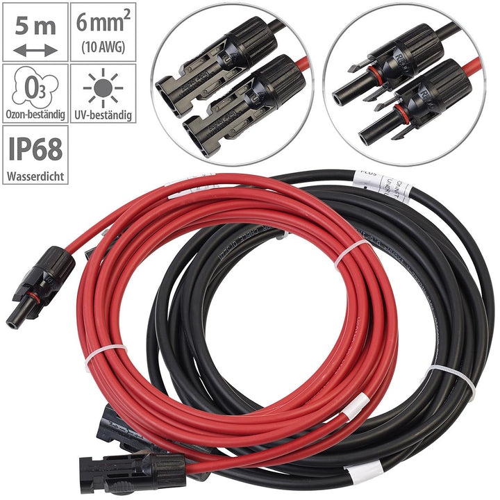 revolt PV Kabel: Solar-Verlängerungskabel, MC4-kompatibel, 2X 6 mm² (10 AWG), 5 m, IP68 (Solar Kabel