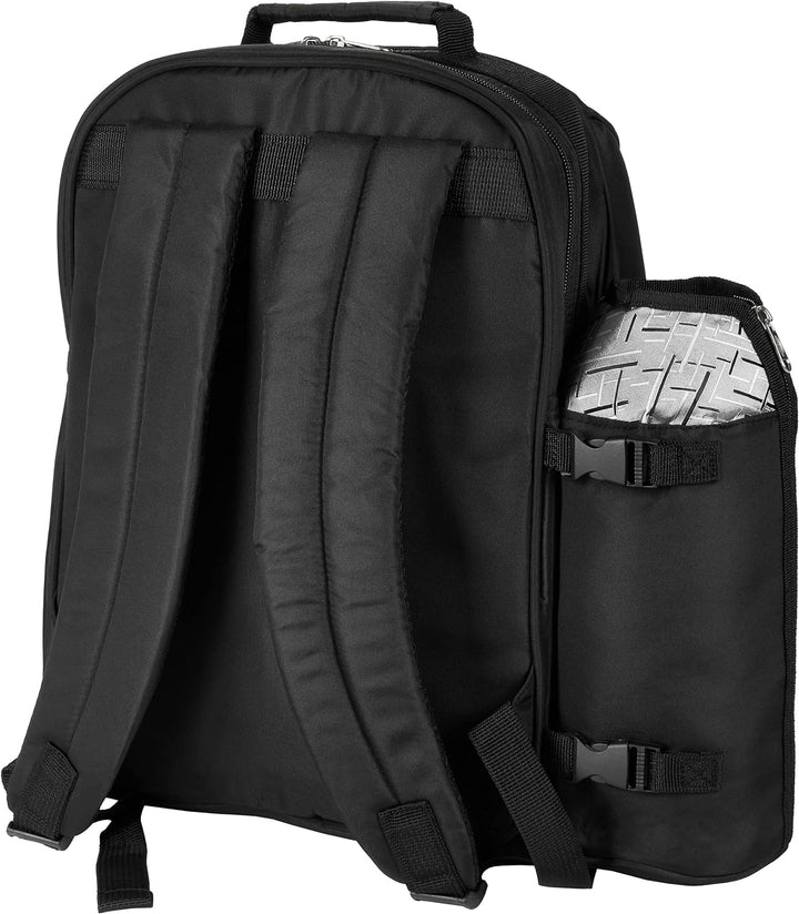 BRUBAKER Picknickrucksack für 4 Personen Schwarz Silber 27 × 38,5 × 21 cm - inkl. Kühlfach + Iso-Fla