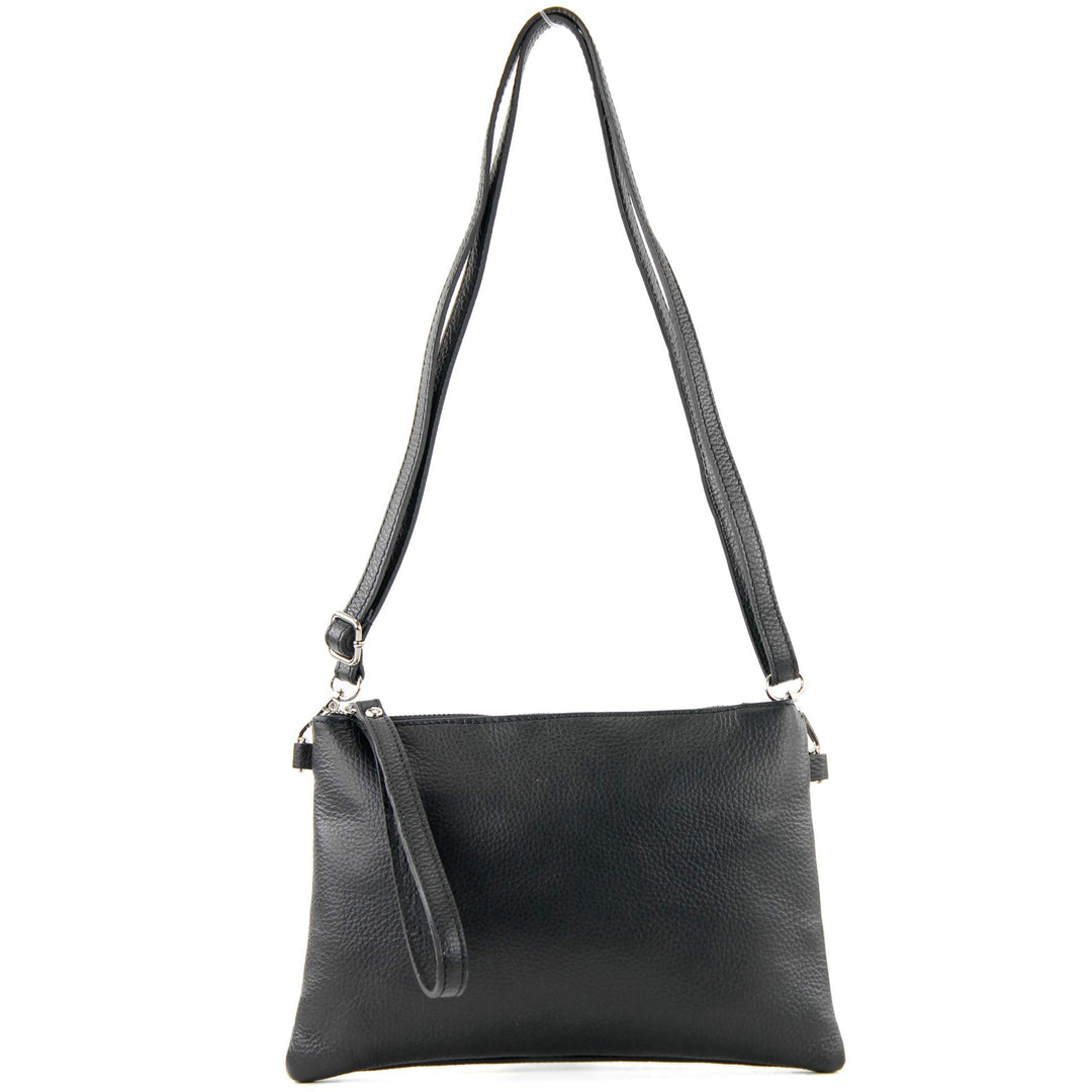 modamoda de - T186 - ital. Clutch Umhängetasche Leder Medium Schwarz, Schwarz