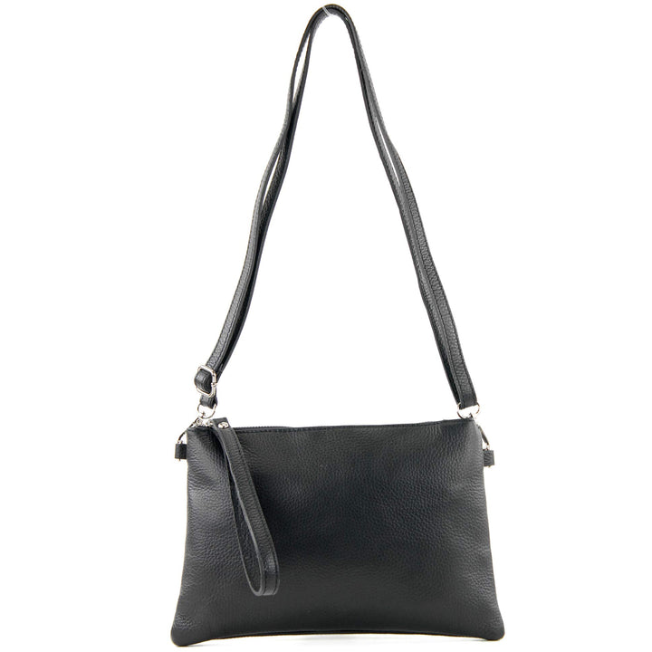 modamoda de - T186 - ital. Clutch Umhängetasche Leder Medium Schwarz, Schwarz