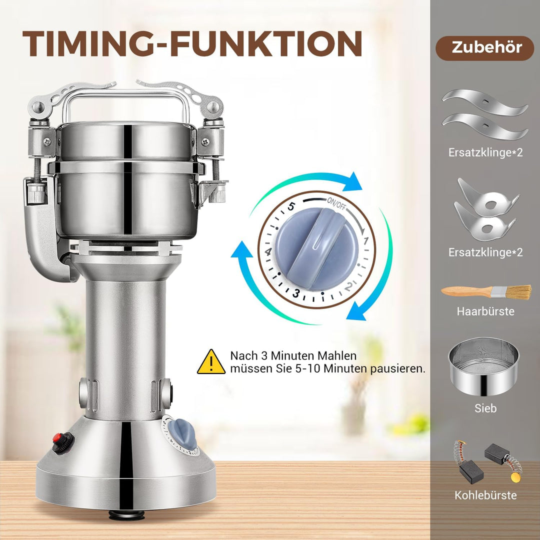 Elektrische Getreidemühle Mühle, 100g Kommerzielle Gewürzmühle 400W Edelstahl Pulverisator Trockenma