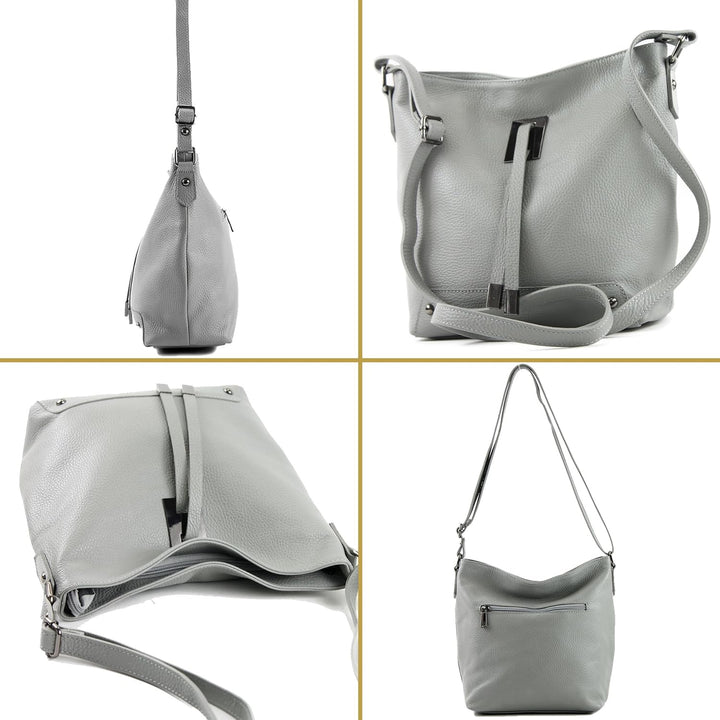 modamoda de - T169 - ital Umhängetasche Schultertasche aus Leder Bubble Gum, Bubble Gum