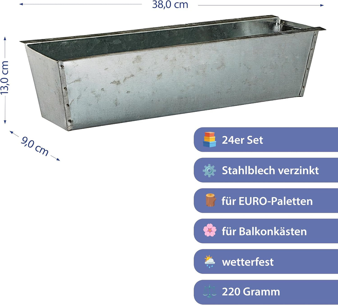 Cepewa Pflanzkasten passend für Europaletten 24er Set aus Zink Pflanzkübel (1 x 24er Set Pflanzkaste