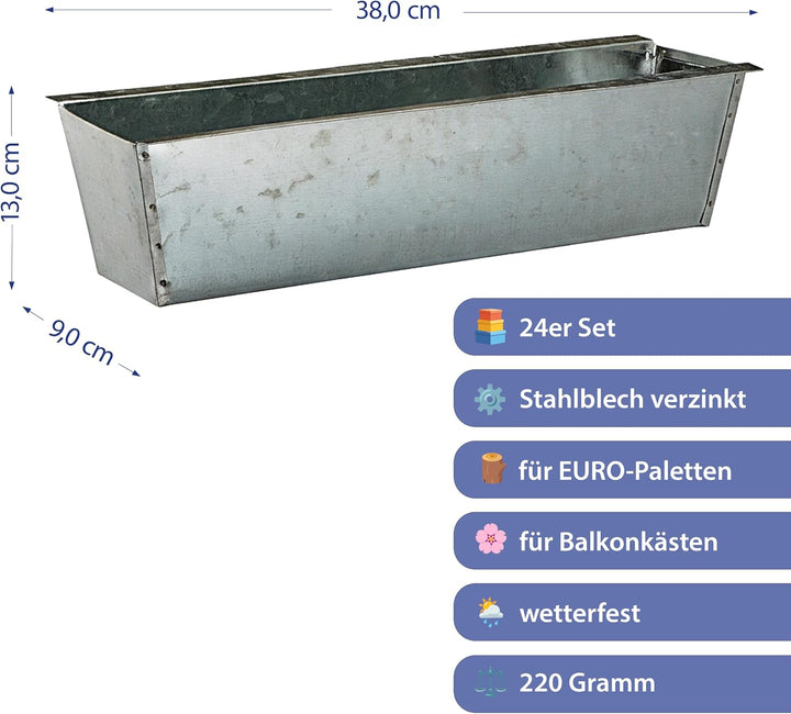 Cepewa Pflanzkasten passend für Europaletten 24er Set aus Zink Pflanzkübel (1 x 24er Set Pflanzkaste