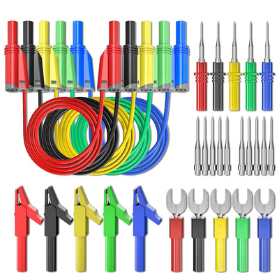 Cleqee 30 Stück Bananenstecker Silikon Testleitungen-Set, 4 mm vollständig isoliert, Sicherheitsumma