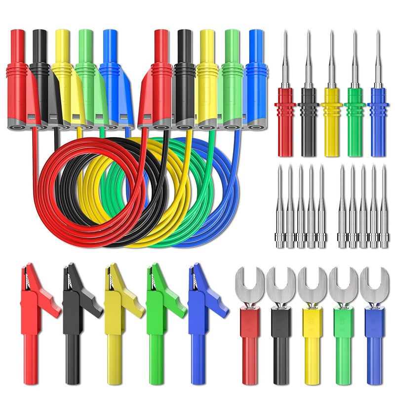Cleqee 30 Stück Bananenstecker Silikon Testleitungen-Set, 4 mm vollständig isoliert, Sicherheitsumma