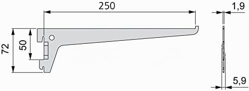 Emuca 7908112 Regalwinkel für Leistenprofil, einfache Bohrung, Durchlass 50 mm, weiss, 250mm, Set au