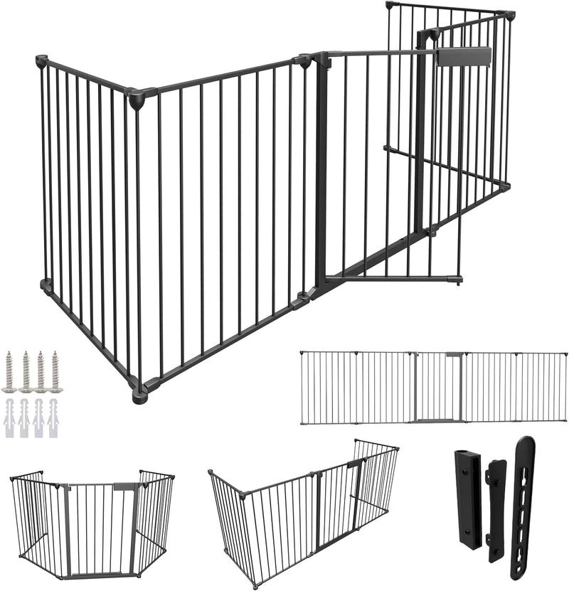 Randaco Kaminschutzgitter mit Tür 310cm,Baby Absperrgitter Metall Ofenschutzgitter Kamingitter,Tiers