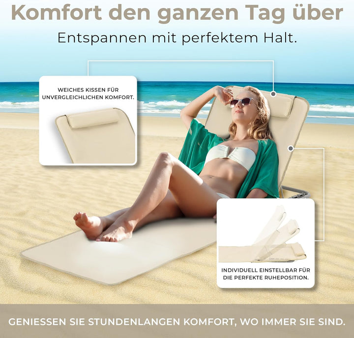 [en.casa] Strandmatte Donostia 2er Set Sonnenmatte klappbar Beige Strandliege mit Verstellbarer Rück