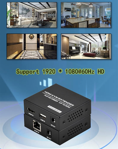 HDMI KVM USB Extender Over IP Cat5e/6, 1080P@60Hz HDMI Extender USB 50m mit Loop Out Funktion, Suppo