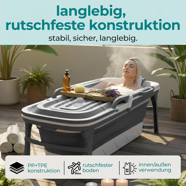 SereneLife Faltbare Badewanne Erwachsene 150 cm – Mobile Klappbare Badewanne für Dusche mit Deckel u