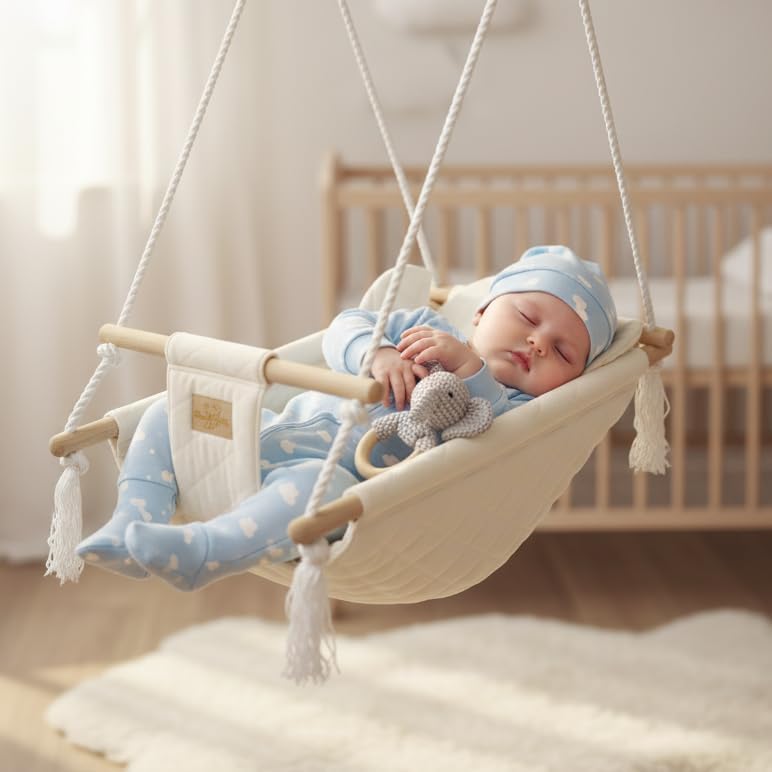 BlueKitty Wiege; Schaukel; Liegestuhl für Kinder; Babyschaukel; Kinderschaukel mit Kissen; Schaukel