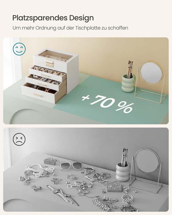 SONGMICS Schmuckkästchen, Schmuckkasten mit 4 Ebenen, Schmuckbox mit Glasdeckel, 3 Schubladen, für S