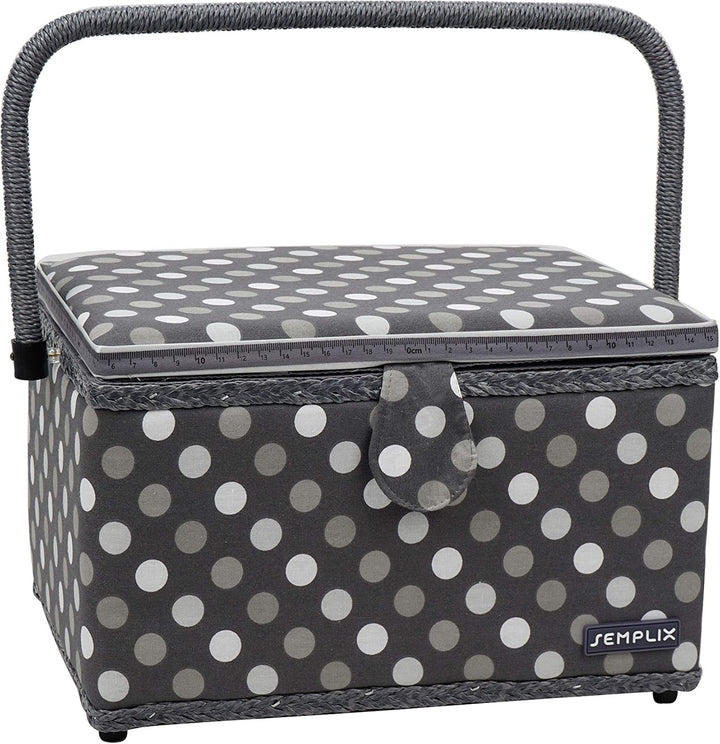 SEMPLIX Bundle Polka Dots Nähmaschinentasche + Nähkorb L (anthrazit/grau)