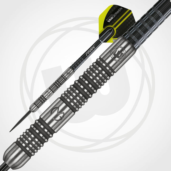 WINMAU Michael van Gerwen MvG Authentic Wolfram Steeltip Dart-Set mit Prismen-Flights und Schäften (