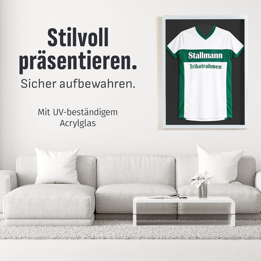 Trikotrahmen 'Easy Click & Fill' mit Tür | Rahmen-Farbe: Weiss | Hintergrund: Schwarz | Grösse: 70 x