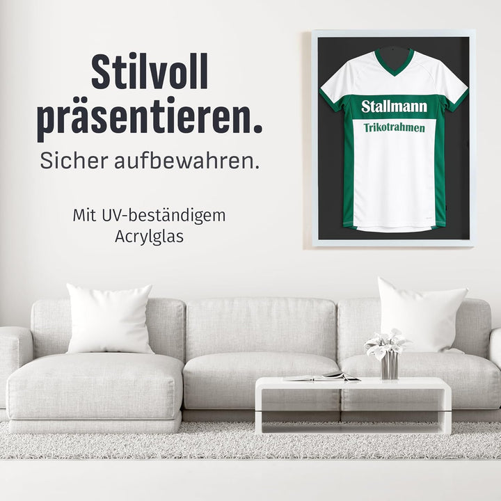 Trikotrahmen 'Easy Click & Fill' mit Tür | Rahmen-Farbe: Weiss | Hintergrund: Schwarz | Grösse: 70 x