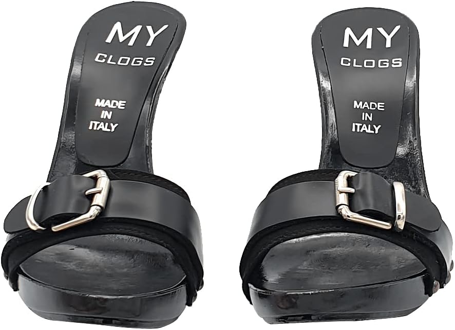 Schwarze CLOGS mit Riemen und Absatz 12 - MY7544 NERO (38 EU, SCHWARZ) 38 EU Schwarz, 38 EU Schwarz