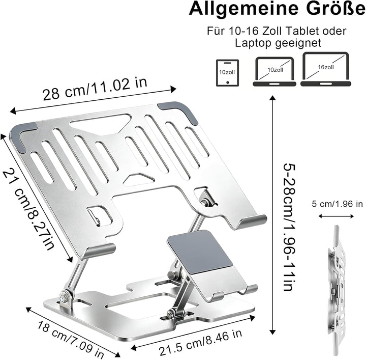 Laptop Ständer Höhenverstellbar mit integriertem Handyhalter platzsparend klappbar ergonomische Lapt