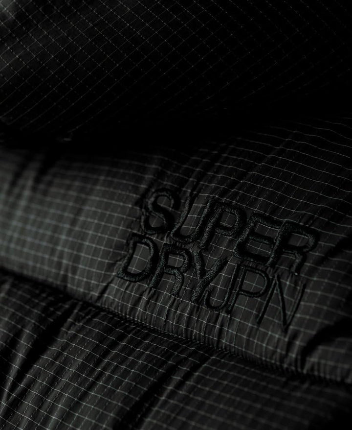 Superdry Damen Ripstop Longline Puffer Jacket Jacke 40 fussball schwarz raster, 40 fußball schw