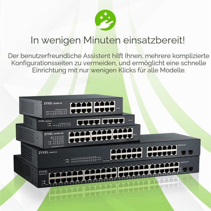 ZyXEL 8-Port Gigabit Ethernet Smart Managed PoE Switch mit 77 Watt Budget - lüfterloses Design und 2