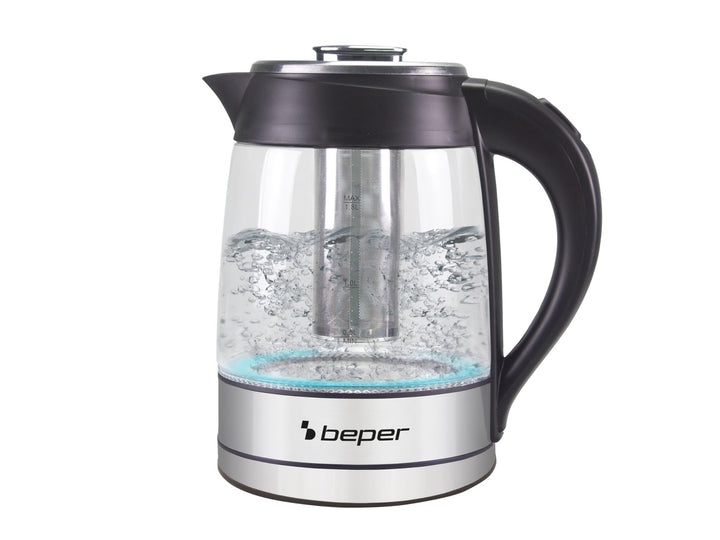 Beper BB.103 Elektrischer Wasserkocher, Schwarz/Glas 1,8L, 1,8L