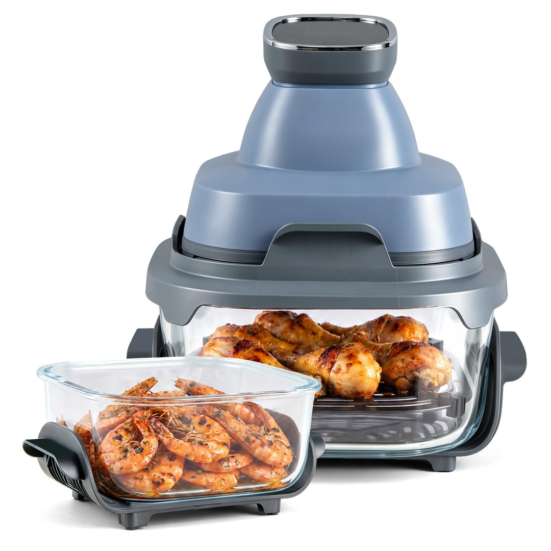 LIFEZEAL Tragbare 6-in-1 Heissluftfritteuse, 4 L &amp; 1,7 L austauschbare Glasbehälter mit Deckel, Heis