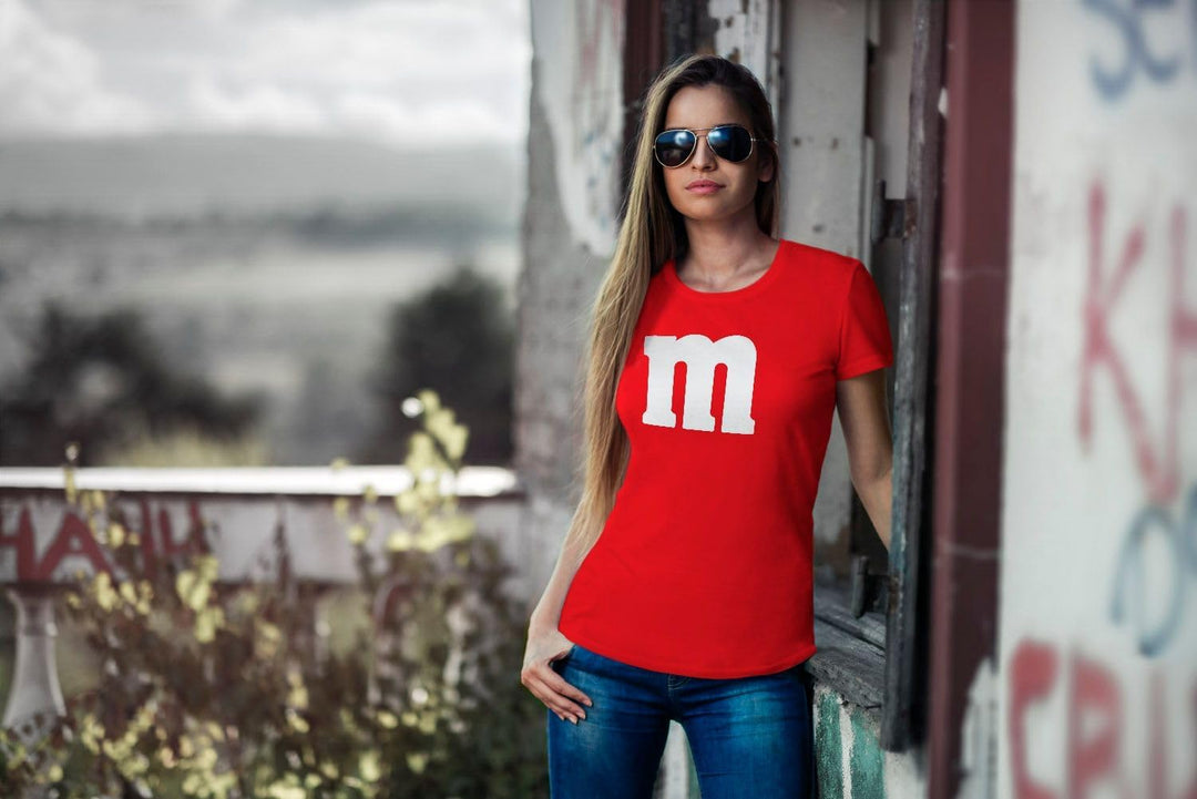 MoonWorks® Damen T-Shirt Gruppen-Kostüm M Aufdruck Kostüm Fasching Karneval Verkleidung S Rot, S Rot