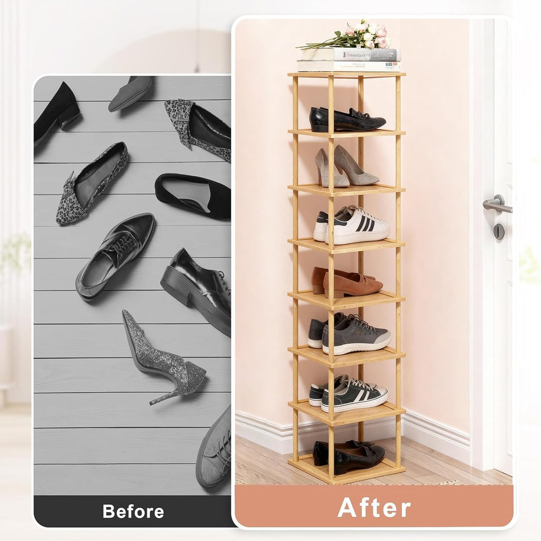 Aniston Bambus-Schuhregal, 8 Ebenen, vertikales Schuhregal für kleine Räume, freistehend, hoch, schm