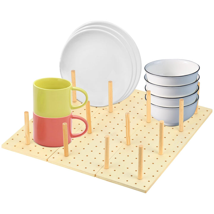 Stecktafel Schublade Organiser, 3 Stück Holz Peg Board System mit 34 Holzstab, Einstellbare Holz Tel
