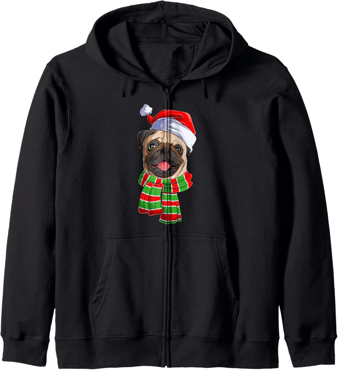 Lustiger Weihnachtsmann-Mops-Schal mit Mops-Motiv Kapuzenjacke