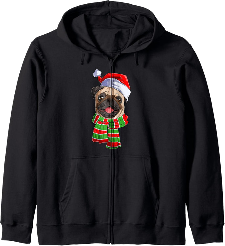 Lustiger Weihnachtsmann-Mops-Schal mit Mops-Motiv Kapuzenjacke