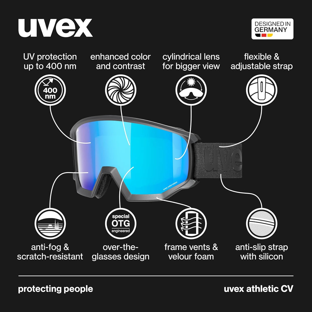 Uvex Unisex Athletic Cv Skibrille (1er Pack) Einheitsgrösse black mat/blue-green, Einheitsgrösse bla