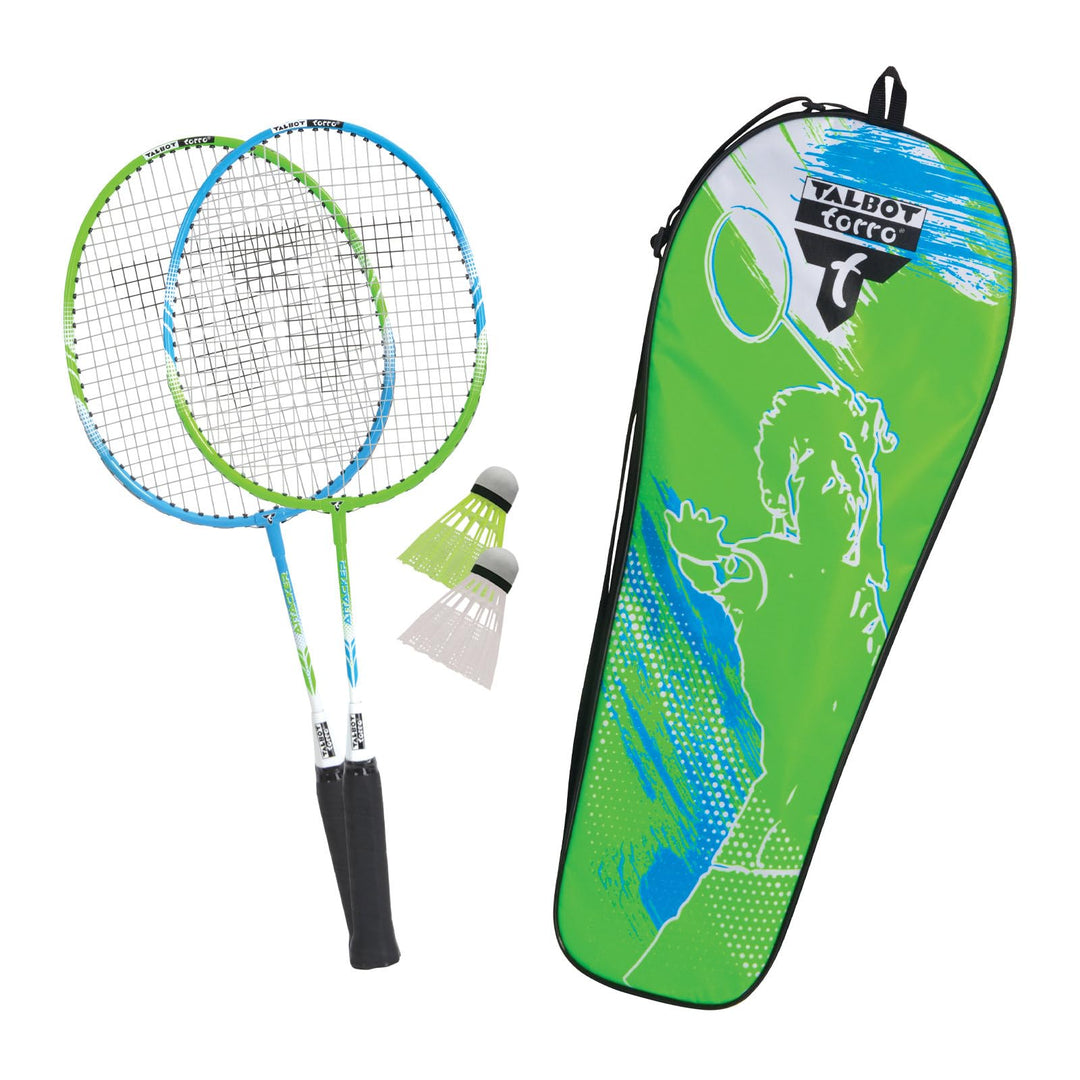 Talbot-Torro Kinder Badminton-Set 2-Attacker Junior, 2 verkürzte Schläger 53cm, 2 Federbälle, in wer